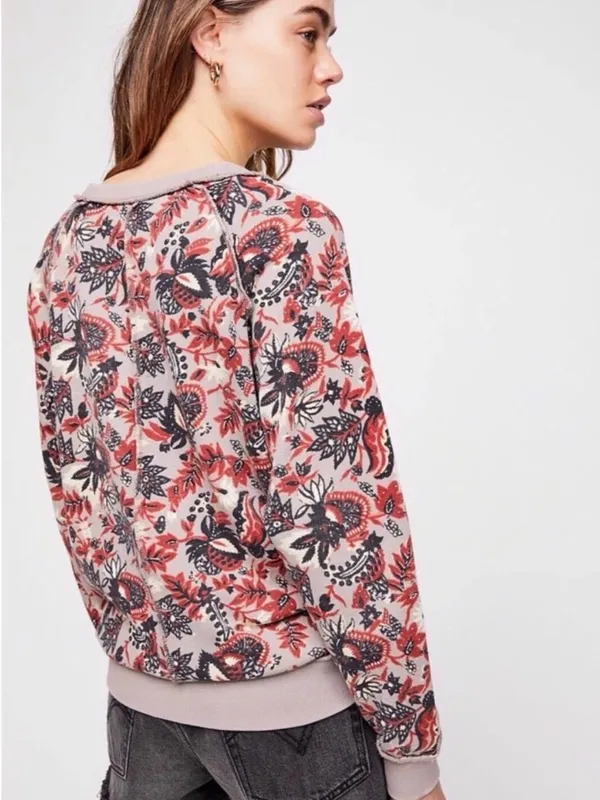 Free People Go On Get Floral Pullover sweatshirt as M oversized boho - Image 2