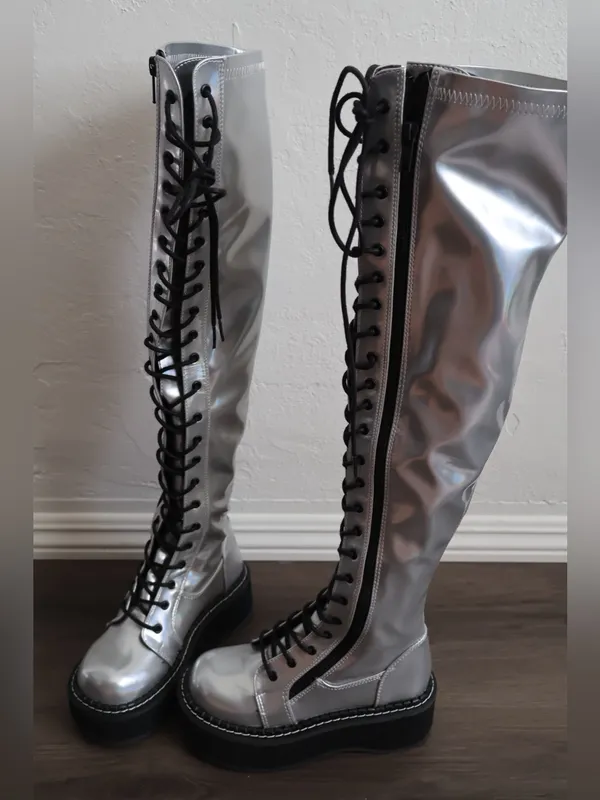 like new open box Demonia Over the Knee Combat Boots Size 6 WOMENS - Image 2