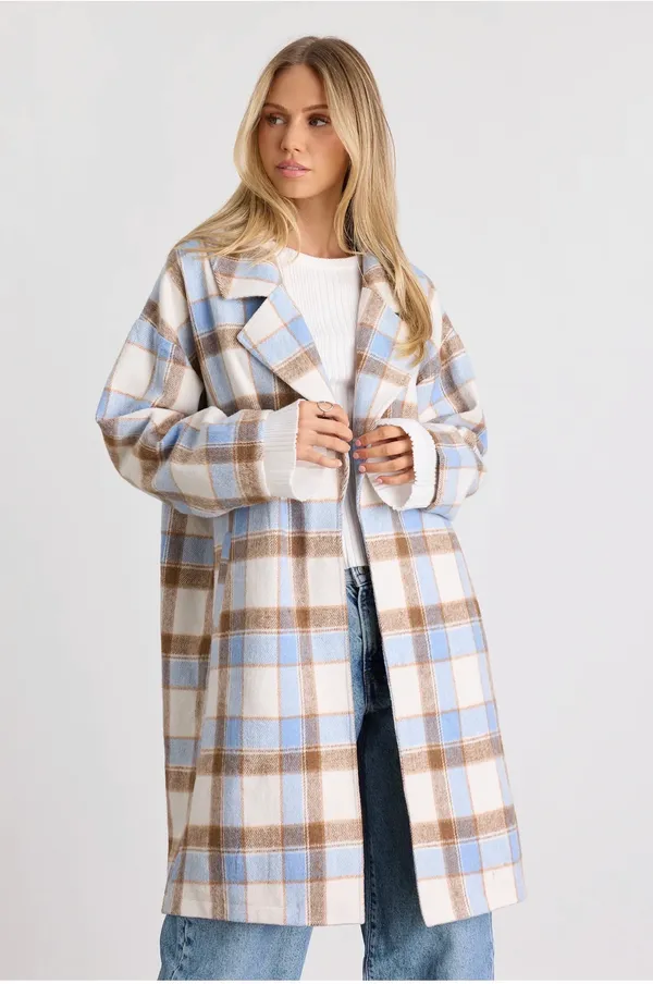 Lulus Light blue plaid long coat - Image 2