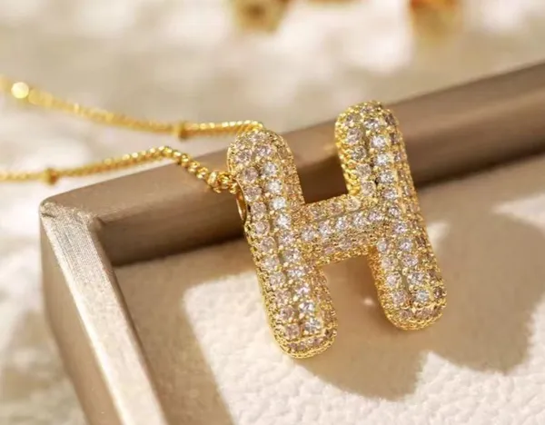 Letter H Initial Zircon Balloon Necklace Gold - Image 2