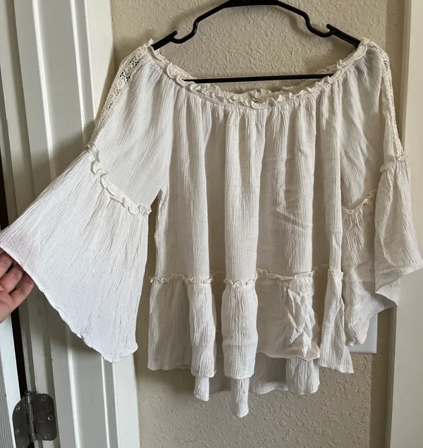 Off The Shoulder Boho Top White Size M - Image 2