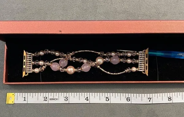 Elegant Rose Gold Apple Watch Band 42mm With Pearl & Pink Bead Accents - Image 4