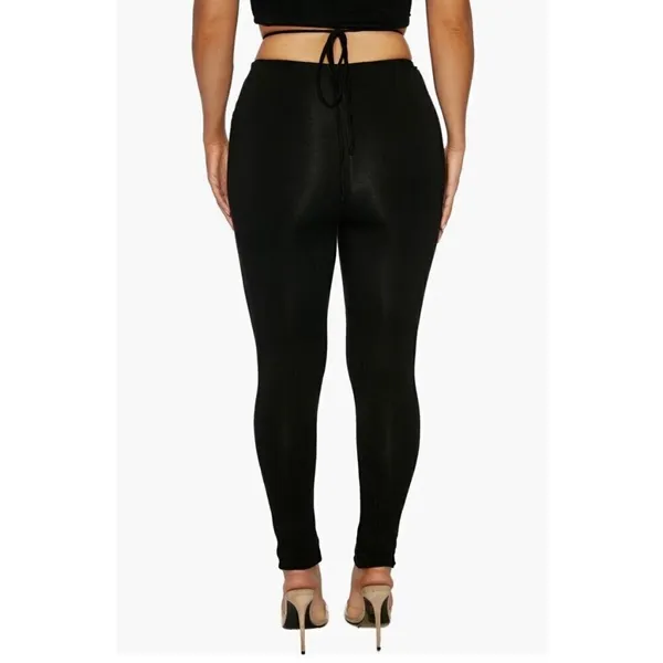 Naked Wardrobe Rich Leggings Size M Black Tie Wrap Waist Ruched Alternative Chic - Image 2