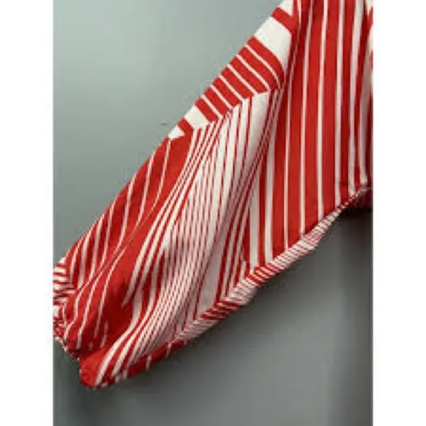 NWT Neiman Marcus Red White Abstract Stripe V-Neck Mini Dress | Size L - Image 8