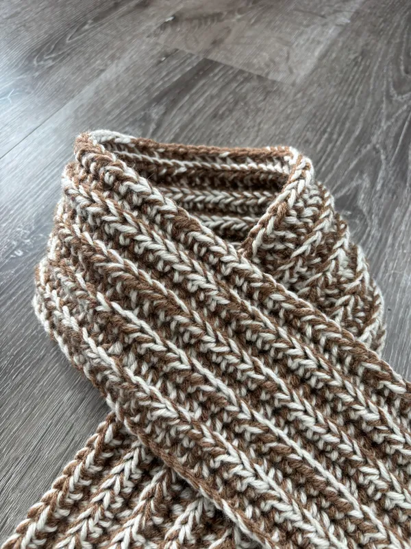 Handmade Brown & Cream Crochet Scarf - Image 6