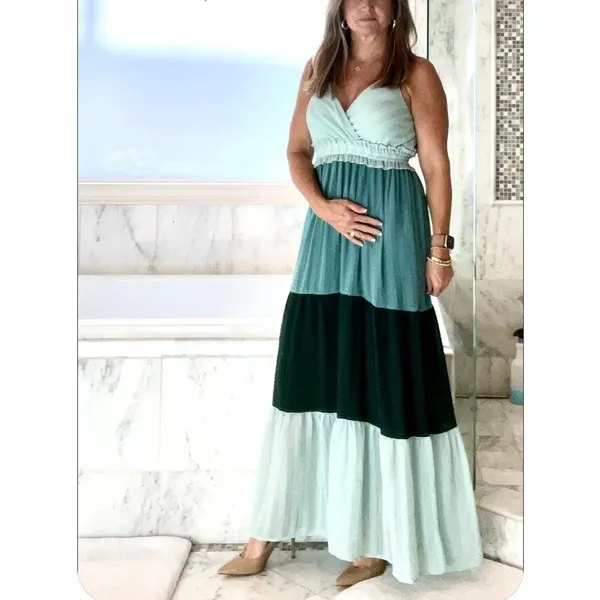 Slate & Willow Green Tiered Ruffle Maxi Dress MEDIUM Cottage Sundress Party $150 - Image 4