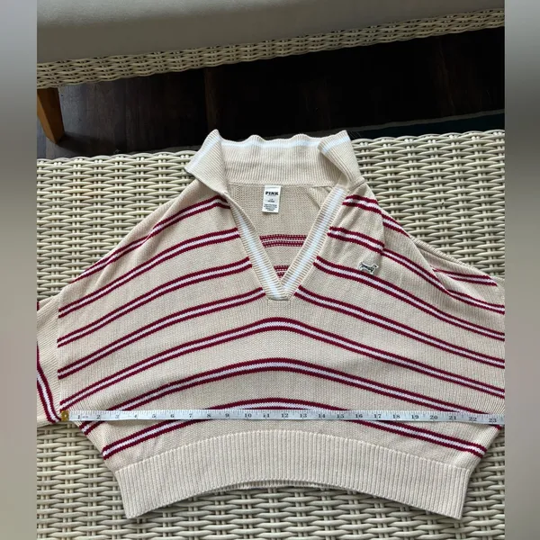 Pink Cambridge Knit Polo Oversized Cropped Sweater large‎ preppy coastal resort - Image 10