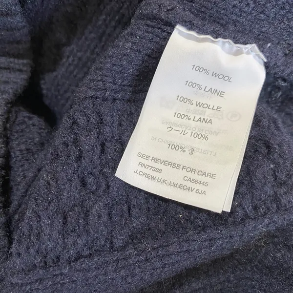 J. Crew Navy Blue Cable Knit Fisherman Sweater 100% Wool Womens Size XXS‎ - Image 4