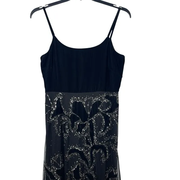 VTG Y2K Adrianna Papell Black Beaded Dress Velvet Burnout Mesh Formal Dress 12 - Image 2