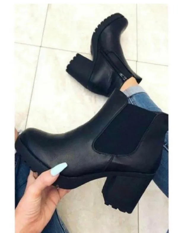 Refresh Black Chunky Lug Sole Slip On Bootie - Image 2