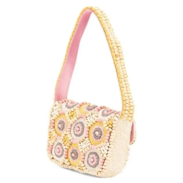 Handcrafted in India Viral Wooden Beaded Colorful Pink Pastel Shoulder Bag Purse - Image 3