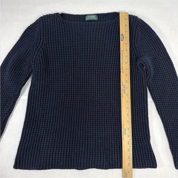 Lauren Ralph Lauren Sweater Womens Blue Chunky Knit Boat Neck 100% Cotton - Image 7