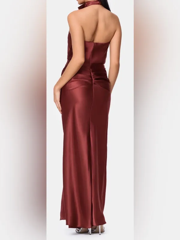 NEW NEW Betsy & Adam Charmeuse Halter nutmeg Dress Sz 10 - Image 3