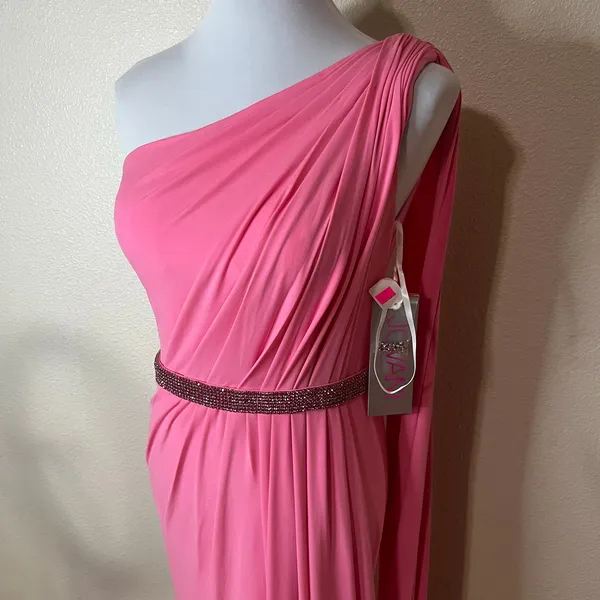 Jovani 40932 one shoulder ruched Greek goddess prom formal dress hot pink NEW 4 - Image 4