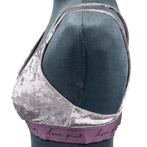 PINK Victoria's Secret Crushed Velvet Strappy Triangle Bralette Mauve Purple‎ M - Image 9