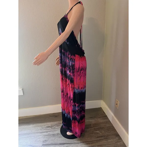Baby Phat Womens Pink Black tie dye Sexy Flowy Maxi Halter Stretch 2X Dress #196 - Image 7