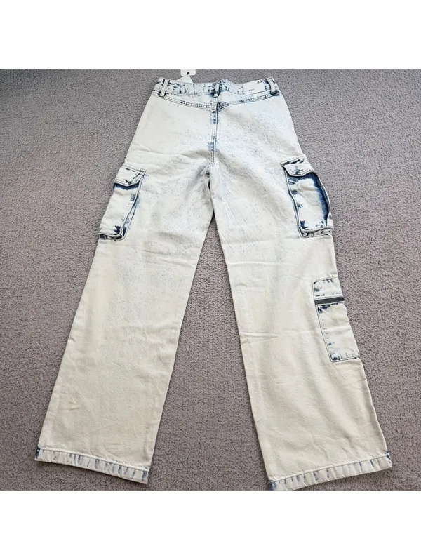 Forever 21 Premium Denim Cargo Jeans 25 Women Light Relaxed Fit Baggy Wide Y2K - Image 2