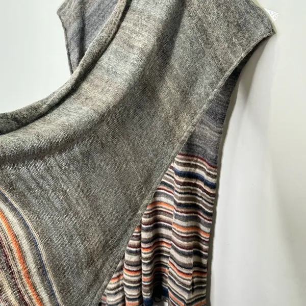 Free People Latitude 30 Wrap Poncho Shawl Rainbow Gray Fringe Sweater Stripe‎ - Image 7