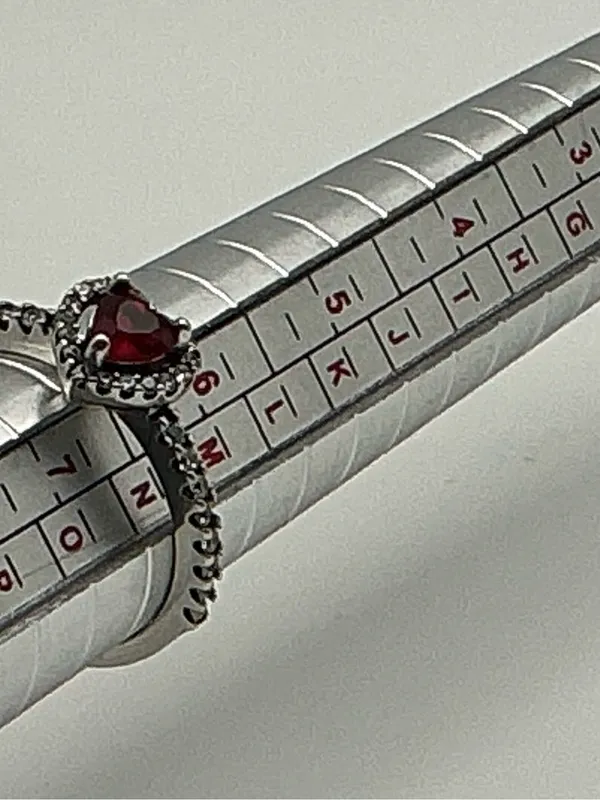 Pandora Red Heart Halo Sterling Silver Ring Size 6.5 - Image 7