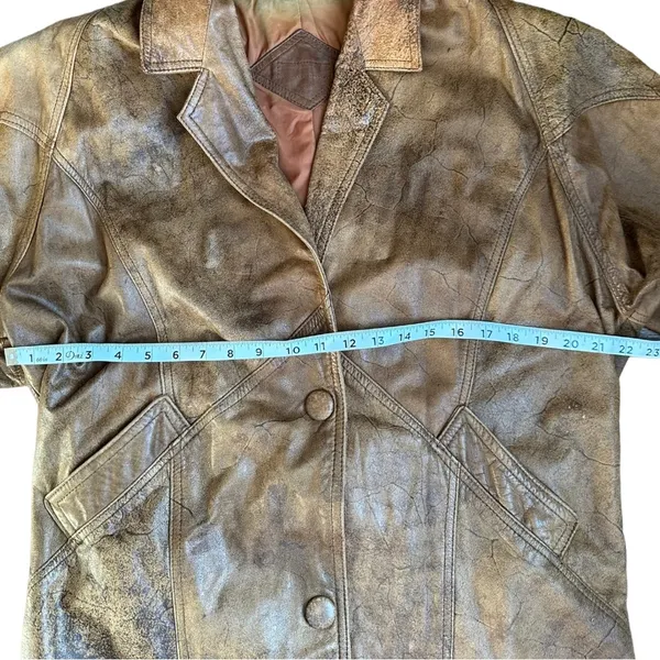 Vintage Brown Genuine Leather Overcoat Trench Coat Limited Express Coat Size M - Image 4
