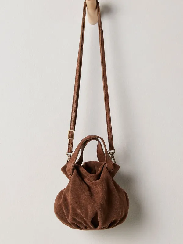 Free People Brown Suede Gathered Suki Mini Tote Bag - Women Bags NWT - Image 3