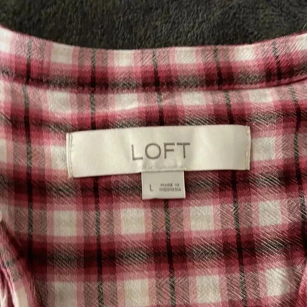 Loft Red Plaid V-neck Blouse - Image 2