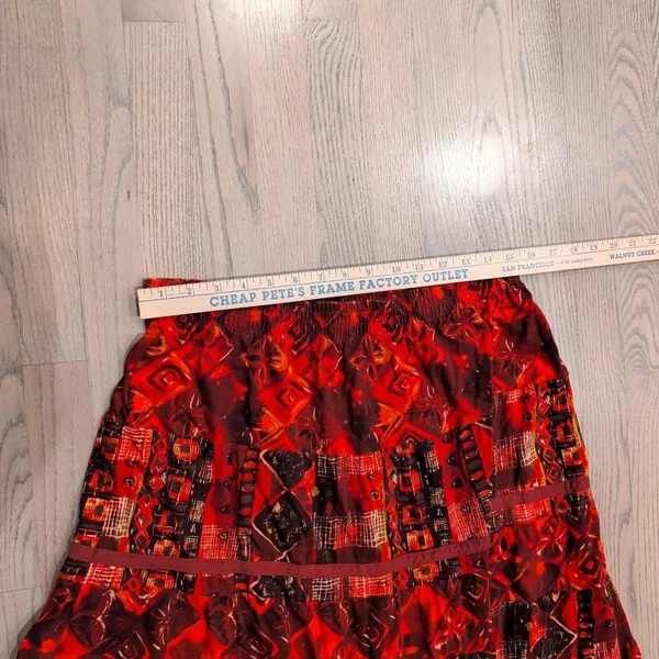 Vintage Carole Little Sport Red Geometric Tiered Cotton Midi Skirt Size Medium - Image 2