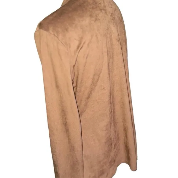 Camel Suede Boho Blazer Trendy Neutral High Low Blouse - Image 3