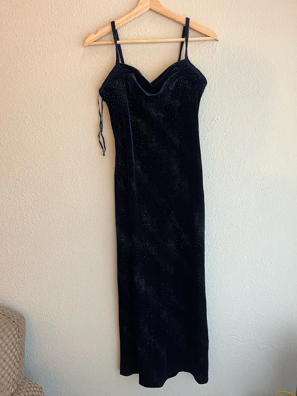90s Y2K Navy Blue Velvet Formal Dress - Image 2