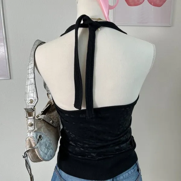 2000s Y2k Express Deadstock‎ Henley Halter Tie Top Womens Size Small - Image 3