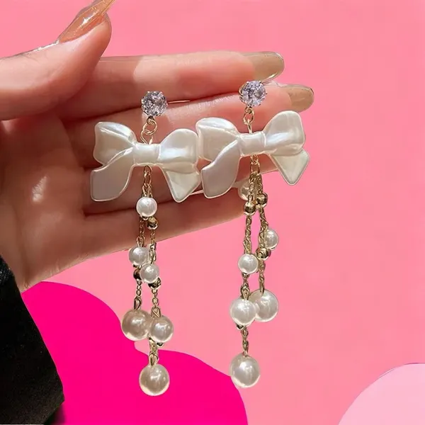 Retro Style Bow Decor‎ Faux Pearl Tassel Earrings *Fashion Earrings - Image 13