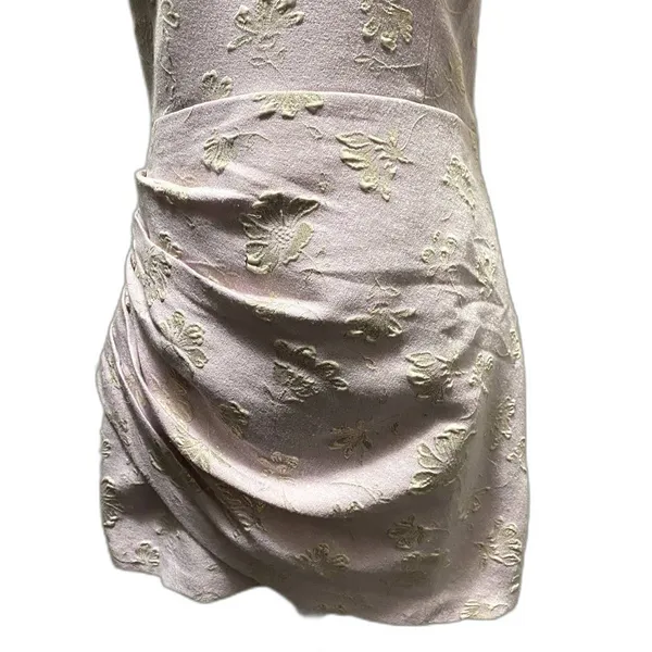 Majorelle Solandia Ruched Mini Dress Lavender Gold Metallic Floral Brocade Large - Image 3