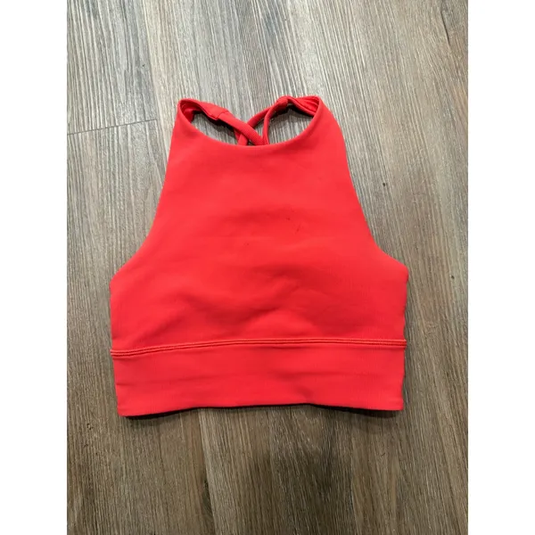 Lululemon Energy Bra High Neck‎ Ribbed Red Strappy Sports Bra Size 2 LW2CK9S - Image 3