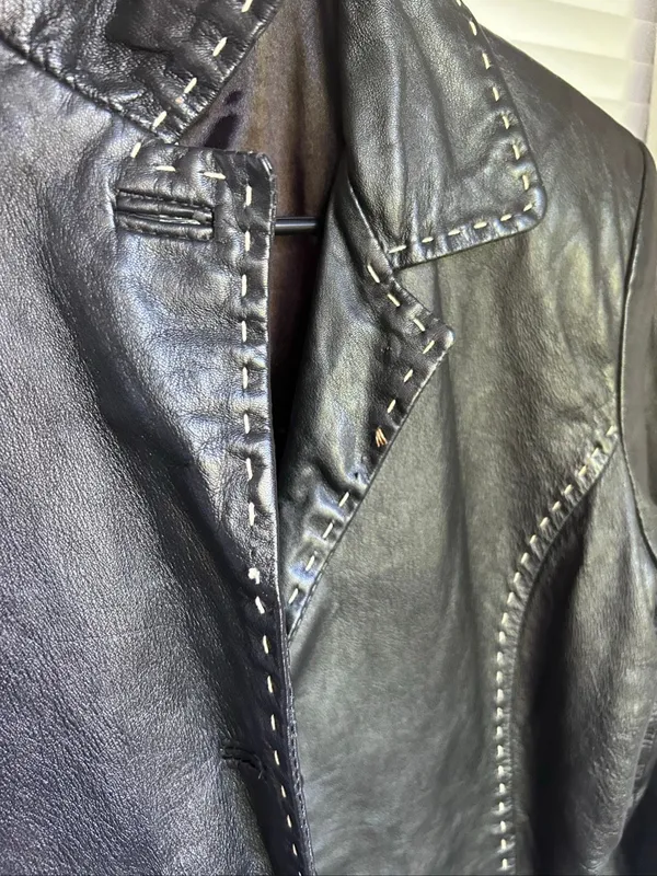 Vintage Style & Co Collection Petite Black Leather Whip stitching Jacket S - Image 6