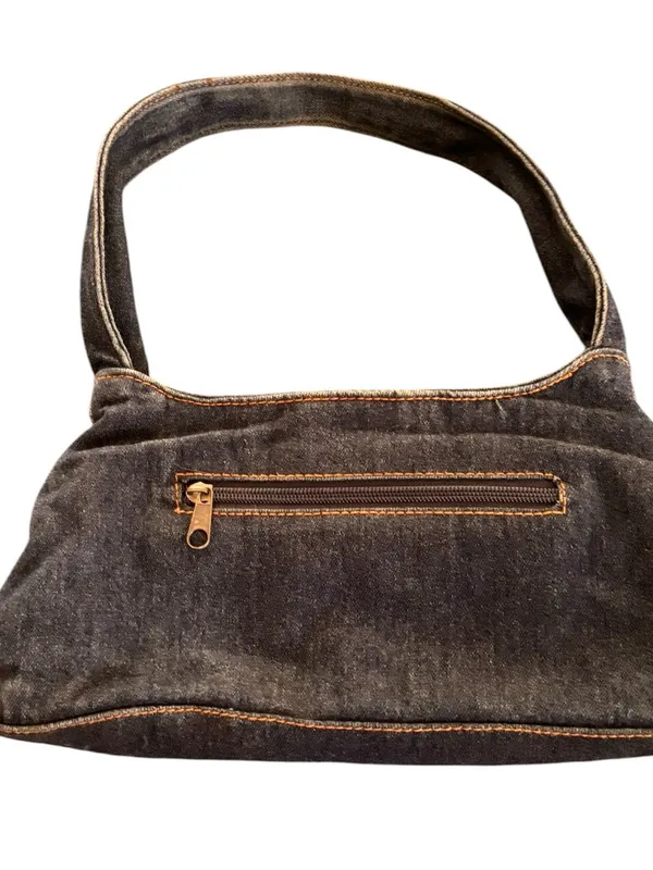 Denim Blues Boho Denim Patchwork Purse/Bag/Corduroy Floral Zip Top 12X7 Hobo - Image 4
