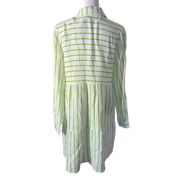 Anne Cole Ibiza Shirt Dress Womens S Lime Green NEW Striped Cotton Cover Up‎ - Image 3