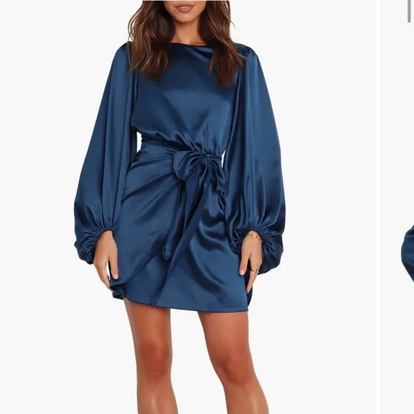 Petal & Pup Opal Tie Waist Long Sleeve Satin Minidress - Image 7