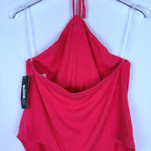 NWT Ribbed Rosette Bodysuit Sleeveless Halter Pink Size Large L NEW - Image 11