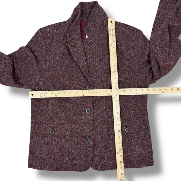 Vintage L.L. Bean Tweed‎ Blazer Large Burgundy Herringbone Wool Silk Blend Maroo - Image 12