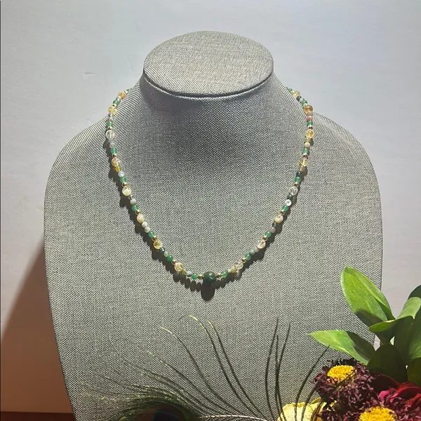 Handmade Moss Agate + Citrine + Green Aventurine Beaded Necklace * ✨ - Image 2