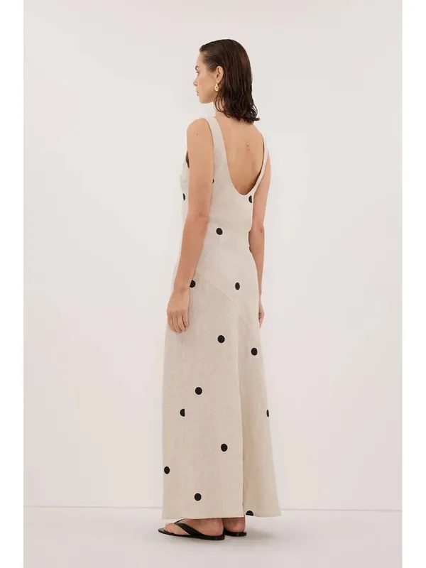 NWT DISSH Beverly in Natural Spot Linen Scoop Back Sleeveless Maxi Dress US 6 - Image 11