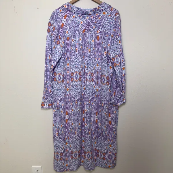 NEW Canyon Retreat‎ Women Messa Shirt Dress 1X Purple Ikat Paisley Purple Resort - Image 11