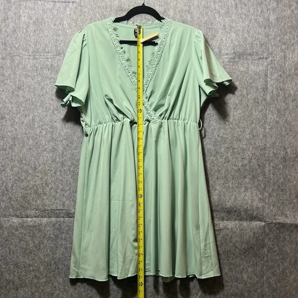 SHEIN Curve Mint Green Lace Trim V-Neck Empire Waist Flutter‎ Sleeve Dress 1XL - Image 4