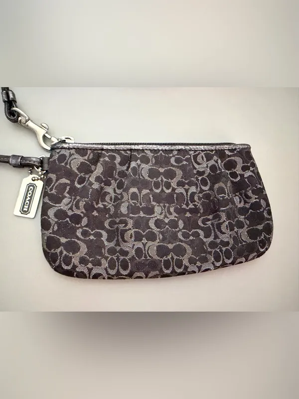 Coach Black Signature Wristlet with Silver Tags - Image 6