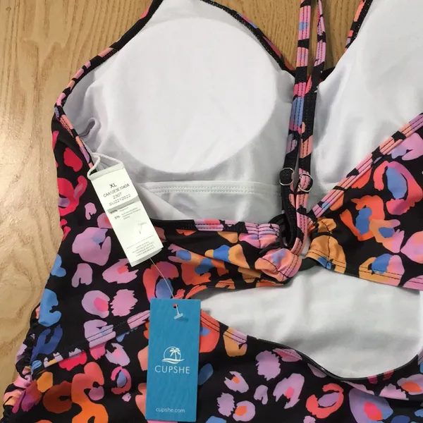 New Womens Cupshe Leopard Print 1pc Swimsuit Navy Pink Lavender Blue Size XLarge - Image 5