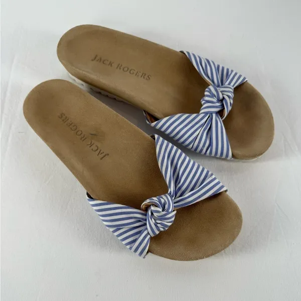 Jack Rogers Phoebe Knotted Comfort Slide Sandals in White Blue Stripe Size‎ 8 - Image 2