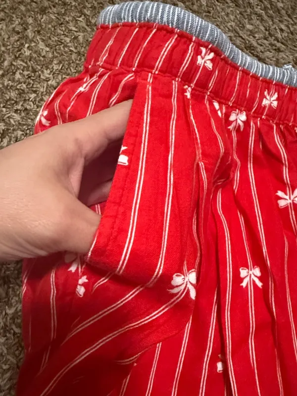 Aerie NWT flannel red white bows stripes pajama pants drawstring woman size XXL - Image 3