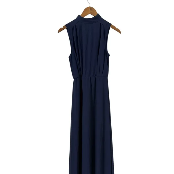 Lulus Classic Elegance Navy Chiffon Sleeveless Mock Neck Maxi Dress size XS NWT - Image 6