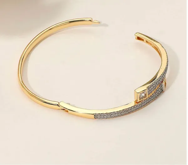 Stainless Steel Square Stone Tip Rhinestone Pave Hinged Bangle Bracelet Gold - Image 3