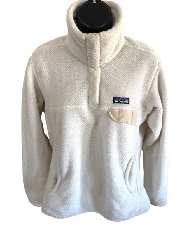 Patagonia Women’s Fleece Jacket White Size M Quarter Button Up - Image 6